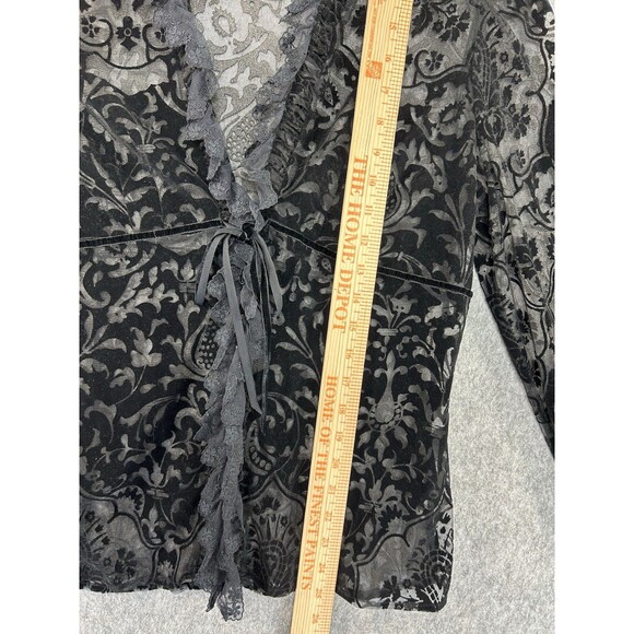 Express Velvet Burnout Top Women 13/14 Black Sheer Whimsigoth Y2K Flare Sleeve - Picture 7 of 10